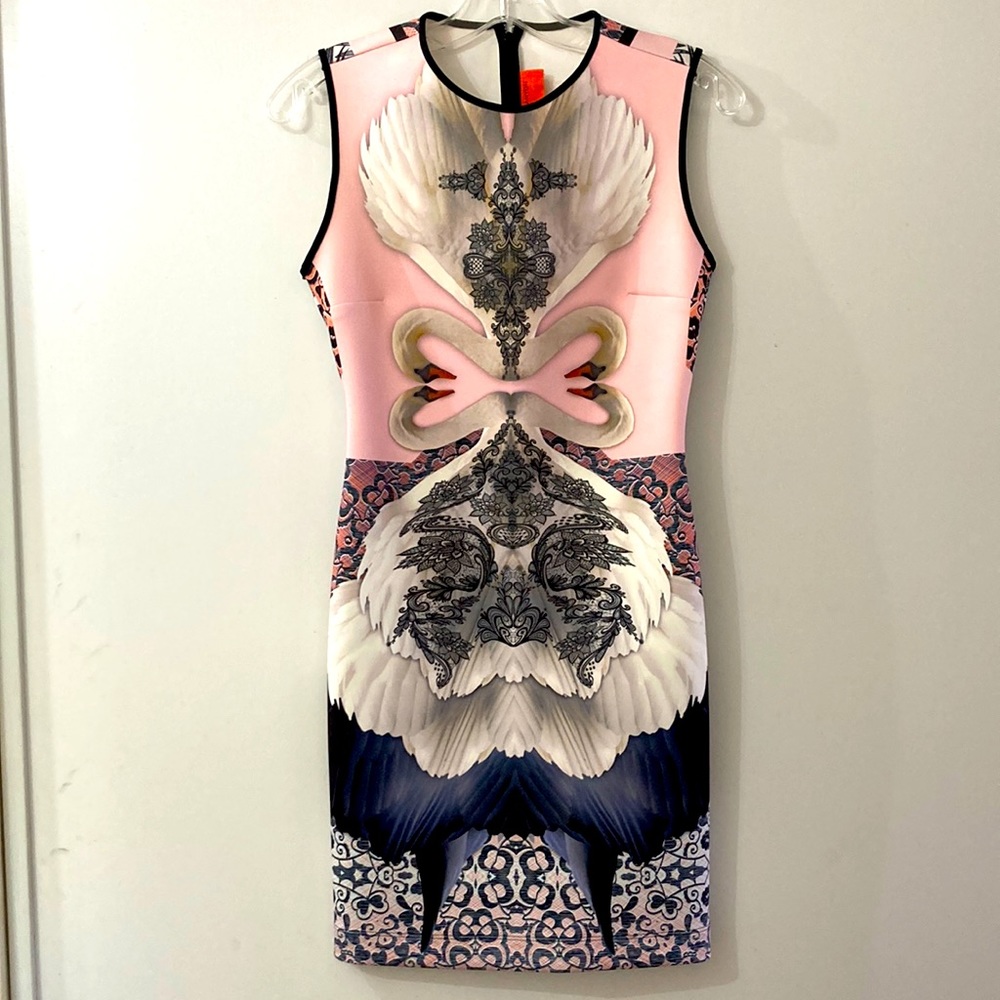 Gorgeous Swan Crane Clover Canyon Neoprene Dress M Med 4-6 Bodycon